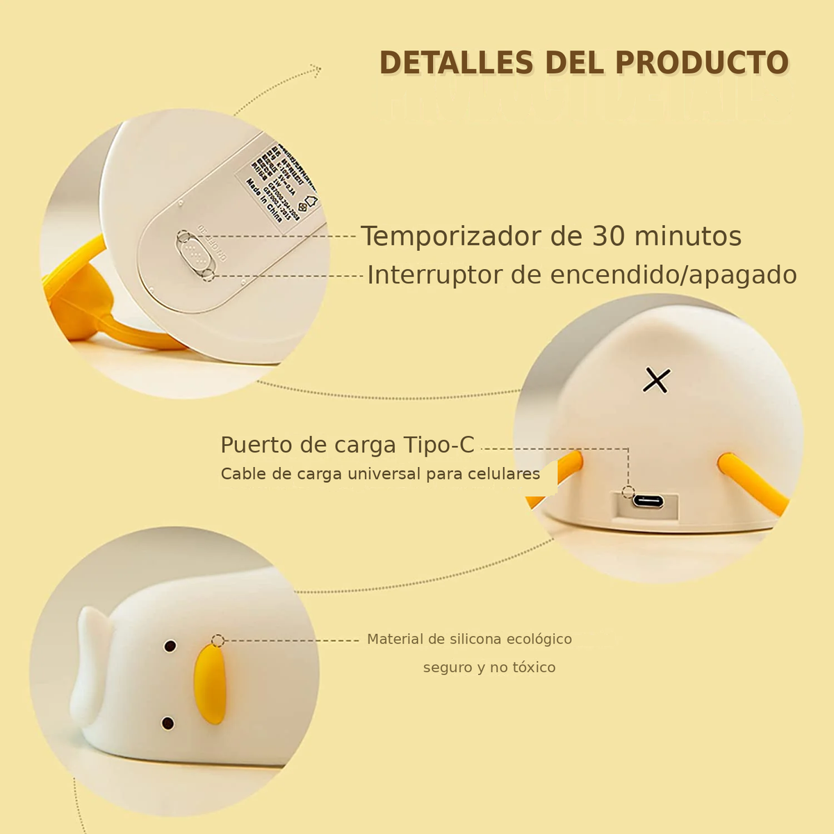 Lámpara de Noche Pato Táctil Recargable -Duckly